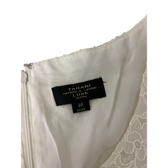 Tahari Womens Dress 8P Petite White Arthur Levine Luxe Floral Lace Cocktail NWT - Picture 3 of 8
